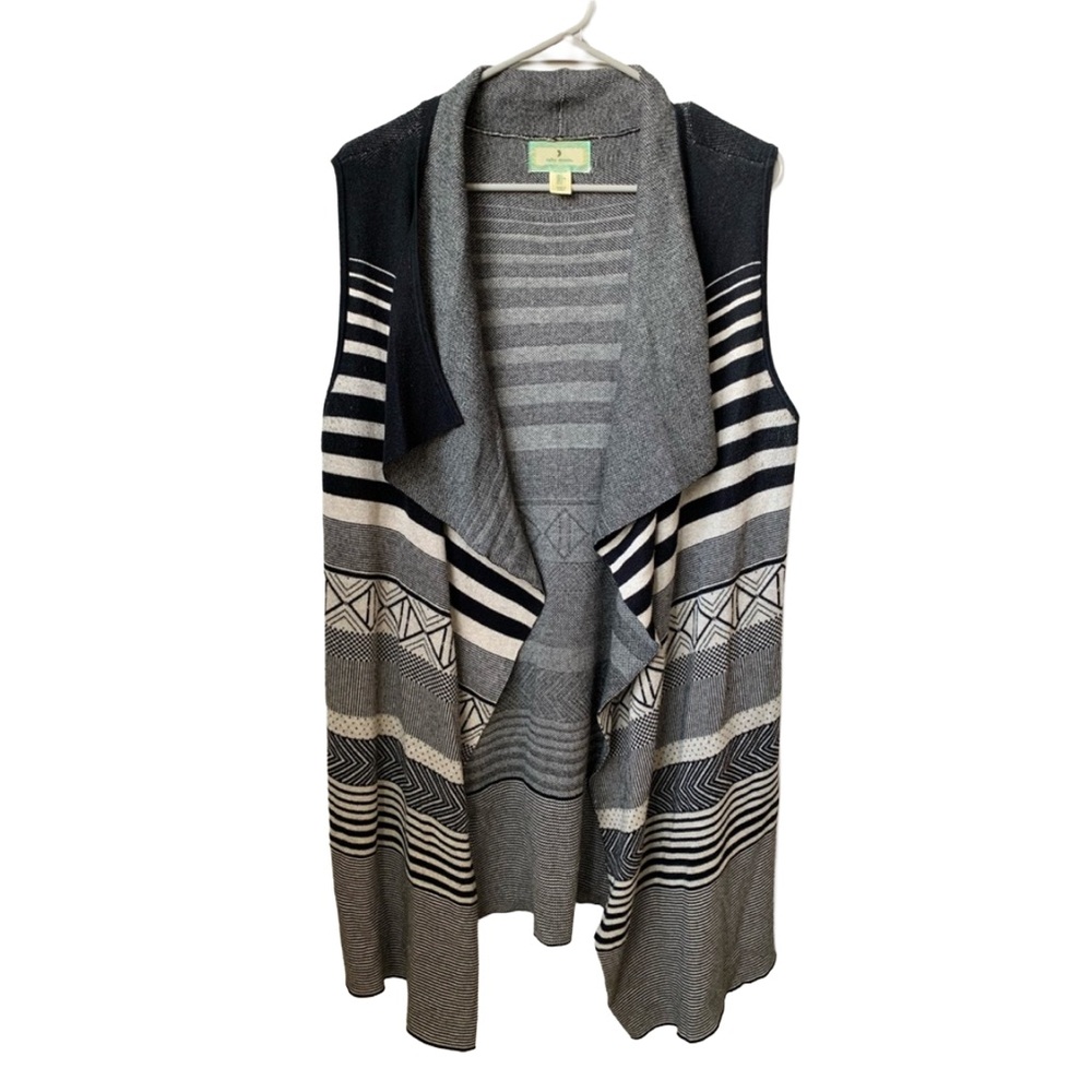 RUBY MOON Women’s Black & Oatmeal Beige Flyaway Open Front Cotton Cardigan
